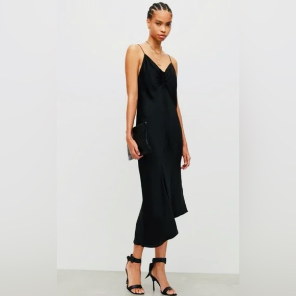 All Saints Dresses & Skirts - ALL SAINTS Slip Dress Drawstring Black Midi Sz 10